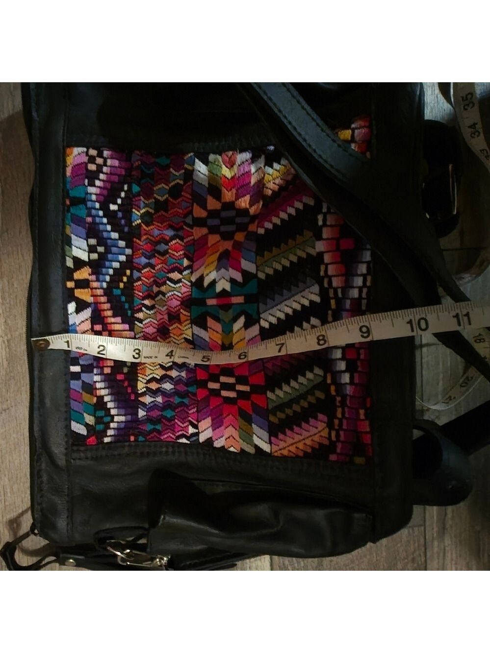 Colorful Patterned Black Leather Women's Bag - Picture 14 of 15